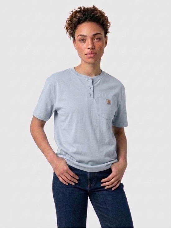 Carhartt Tops - Women’s Carhartt Light Blue Short-Sleeve Henley Pocket Tee size small